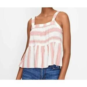 Loft Women's Red White Babydoll Tank Top Blouse Striped Sz Large Lightweight
